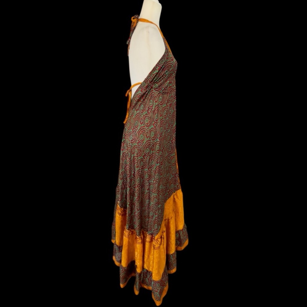 Bohemian Maxi Dress Halter Spring Festival Gold Beach Summer Vacation Ruffle - Picture 4 of 4
